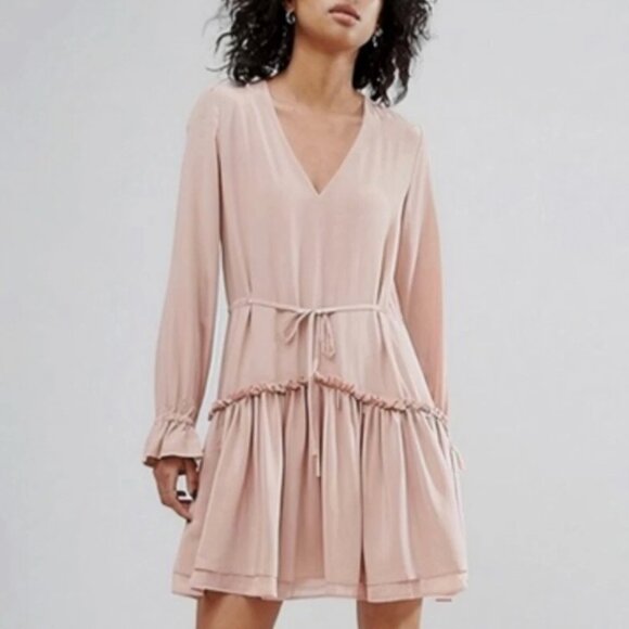 All Saints Dresses & Skirts - NWT AllSaints Alia Ruffle Silk Nude Pink Neutrals Mini Dress M $248